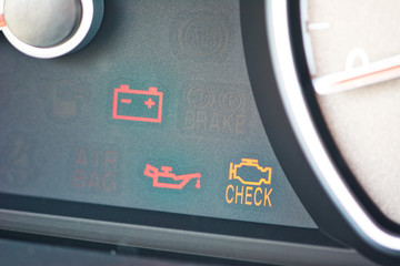 Malfunction or check engine car symbols, dashboard icon