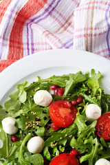 Green salad made with  arugula, tomatoes, cheese mozzarella