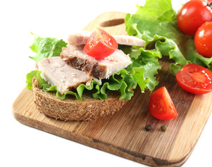 Delicious sandwiches with meet isolated on white
