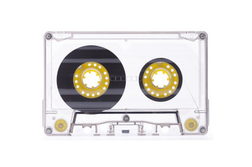 Old audio cassette isolated white background