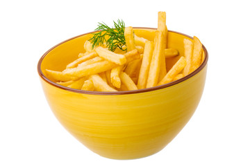 French fries on white background