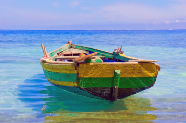 An old fishing boat docked near Labadee, Haiti.