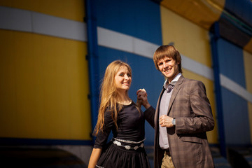 Funny couple dancing and smiling