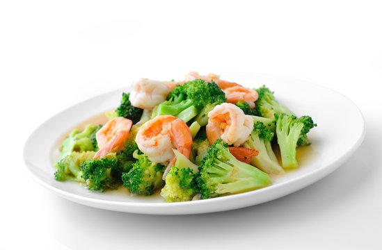 Thai healthy food stir-fried broccoli with  shrimp