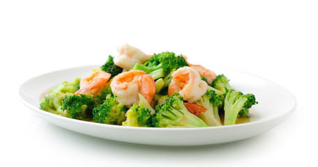 Thai healthy food stir-fried broccoli with  shrimp