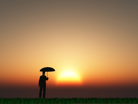 Man with umbrella and sun