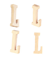English alphabet  L - collage of 4 isolated vintage wood
