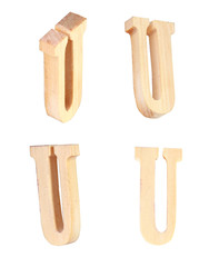 English alphabet U - collage of 4 isolated vintage wood