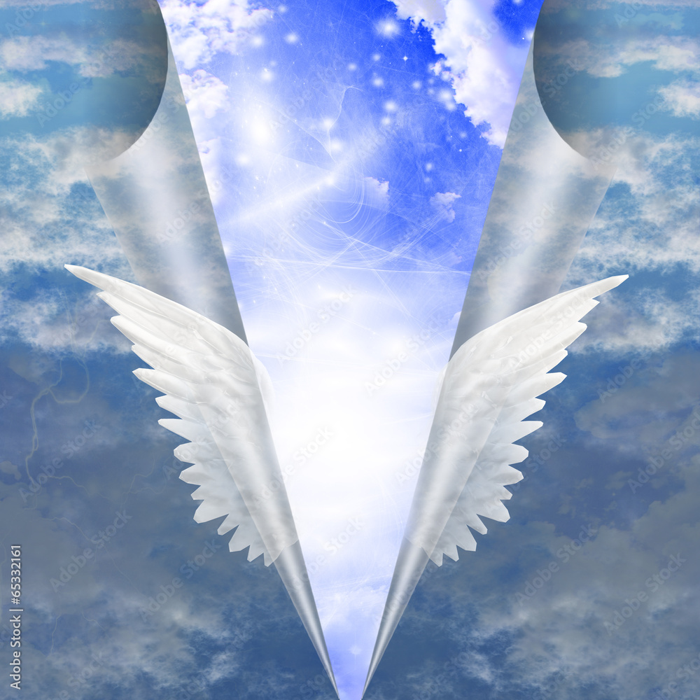 Canvas Prints angel wings pull apart seam of mortals to reveal