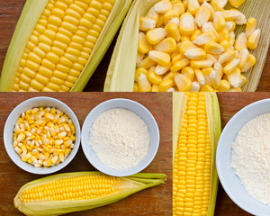Corn and starch on wood table