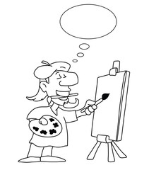 Monochrome outline cartoon artist