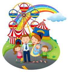 Obraz na płótnie Canvas A happy family going to the amusement park