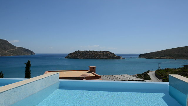 Swimming pool at luxury villa with view on Spinalonga island