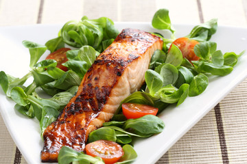 Grilled salmon with a honey glaze