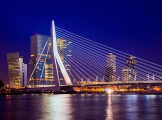 Acrylic prints Erasmus Bridge Erasmus Bridge During Blue Hour, Rotterdam, The Netherlands