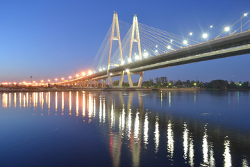 Fototapeta na wymiar Cable-stayed bridge at night, St.Petersburg.