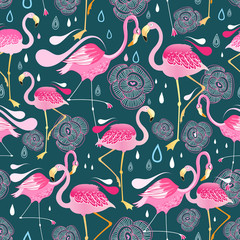Naklejka premium wzór z flamingami