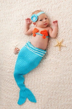 Newborn Baby Girl in a Mermaid Costume