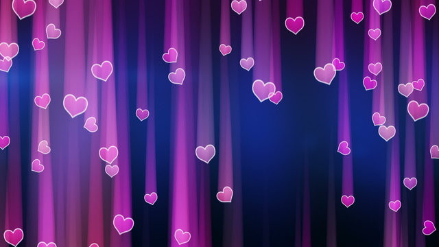 pink hearts with light streaks falling loop
