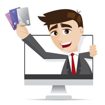 cartoon man holding credit cards online clip art preview