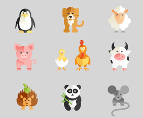 Set of flat animal