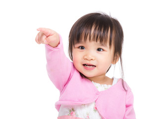 Asia little girl finger pointing to front