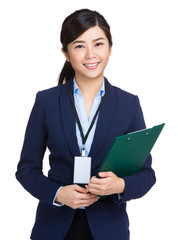 Fototapeta na wymiar Businesswoman holding clipboard
