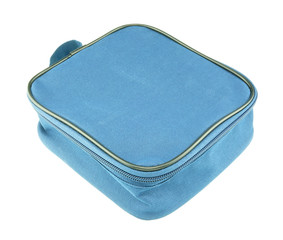 Blue nylon bag closed by zipper isolated