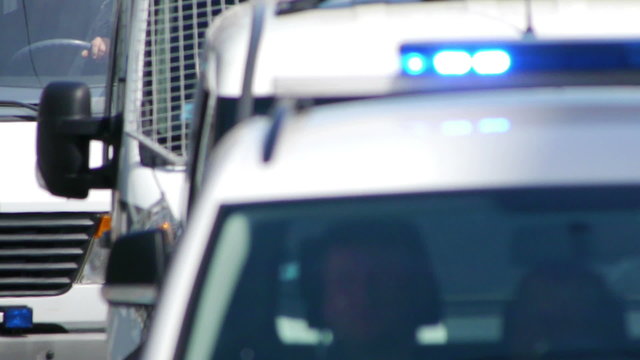 HD - Convoy of police. Close-up