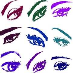 Female sketchy eyes eyelashes eyebrows makeup icon drawing
