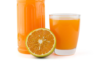 Glass and bottle of orange juice