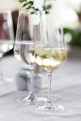 A pair of glasses in restaurant. Shallow DOF