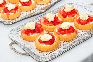 Delicious desert on silver plate.