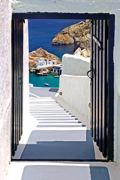 Traditional architecture of Oia village on Santorini island, Gre