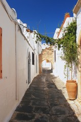 Narrow street in Lindos, Rhodes