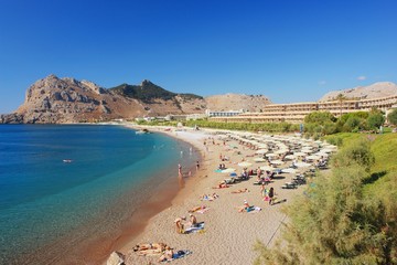 View of the beach in Kolymbia, Rhodes