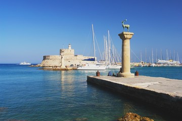 Fototapeta na wymiar Rhodes, View of the Mandraki harbor