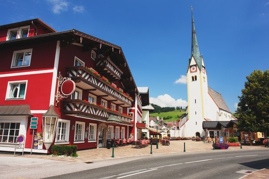 View of the square Abtenau in Austrian Alps