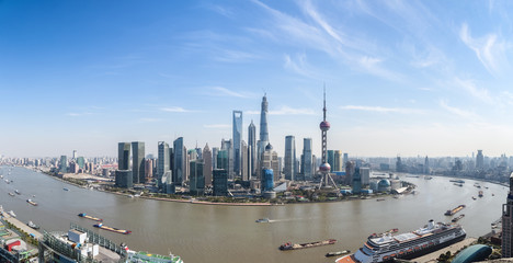 vue panoramique de shanghai lujiazui et la rivière huangpu