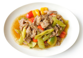 fried pork with chili. thailand food