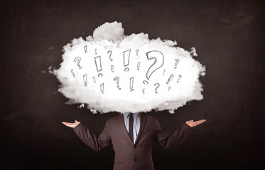 Business man cloud head with question and exclamation marks