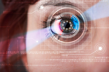 Cyber woman with technolgy eye looking