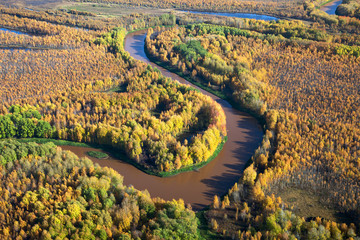 top view of river in autumn