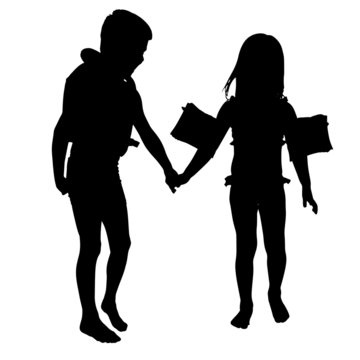 vector silhouette of children.