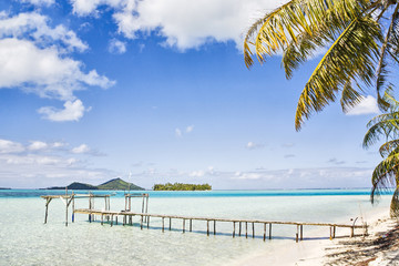 Jetty in blue sea, Bora Bora, French Polynesia, south Pacific