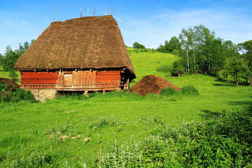 Fototapeta na wymiar Traditional wooden house in Maramures, Romania