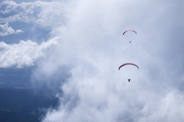 Paraglider over Austrian Alps with Karawanken Range