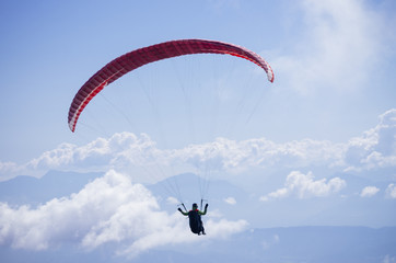 Paraglider over Austrian Alps with Karawanken Range