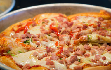 Ham and Vegetable Pizza in Pan
