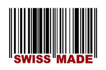 Barcode with red label Swiss Made
